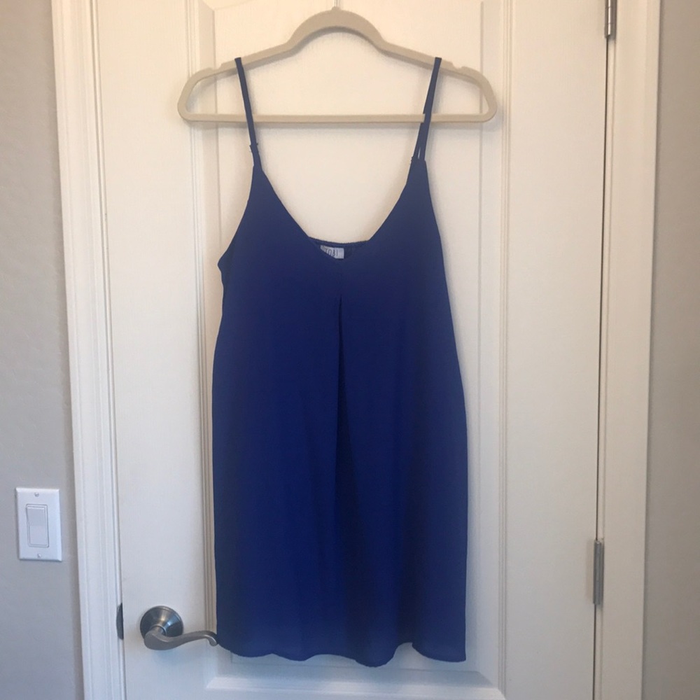 Blue mini shift dress with adjustable straps